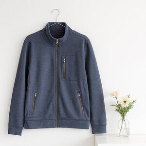 Sonoma Men’s XL Dark Blue Full Zip Fleece Jacket Stand Collar 3 Zip Pockets